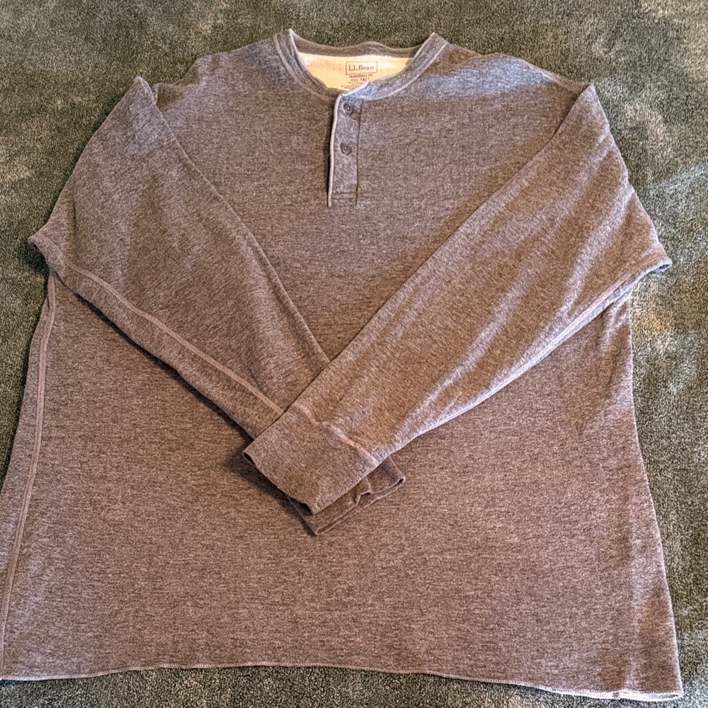 L.L. Bean Men's Heather Gray Henley Pullover Traditional Fit XXL Tall